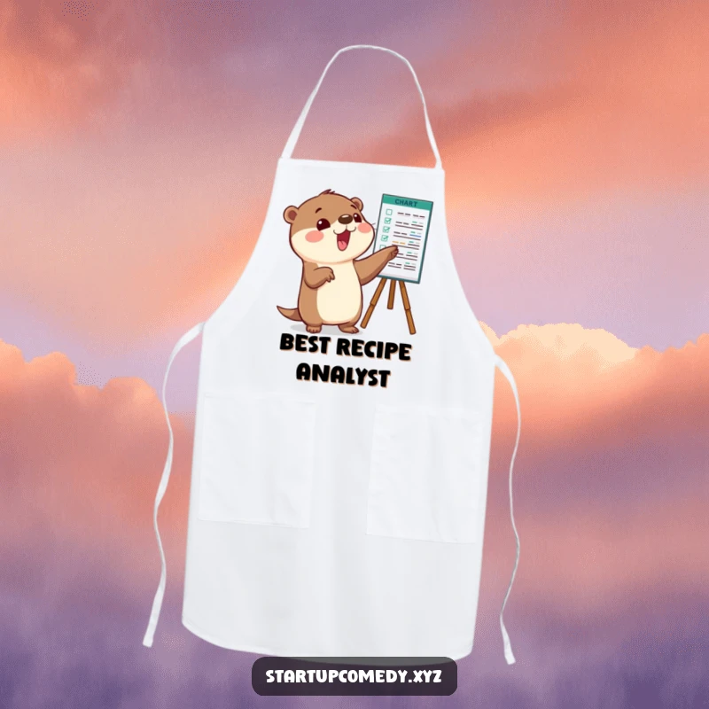 Funny Otter Apron for the kitchen, showing a character pointing at a chart, great for cooks.