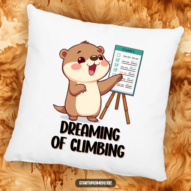 Funny Otter Pillow featuring a character celebrating progress by pointing at a chart.
