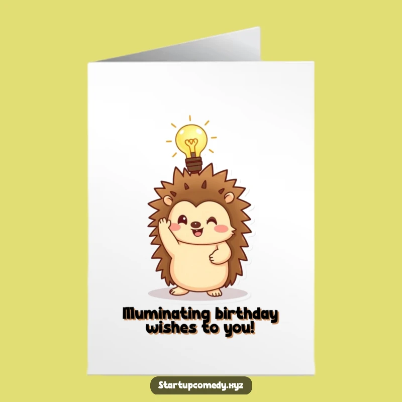 Free Printable Birthday Card: Funny Hedgehog Lightbulb Idea for a Bright Celebration