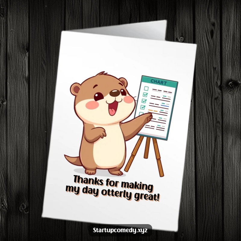 Funny Free Printable Thank You Card: Playful otter character excitedly pointing at a chart, highlighting a thank you message.